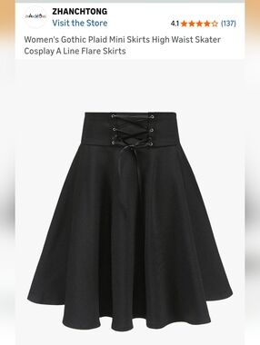 Black High-Waist Gothic Lace-Up Skater Skirt